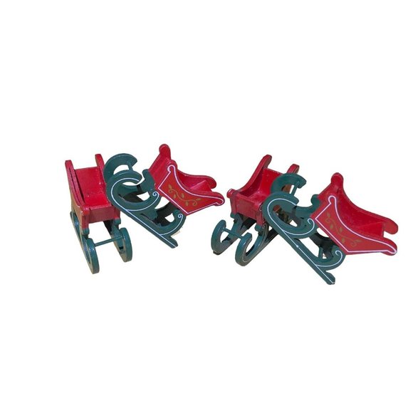 Reed VTG Christmas Sleigh Centerpiece Decor Set of 4 Red Green 4”x 1.5” Taiwan - Picture 4 of 7